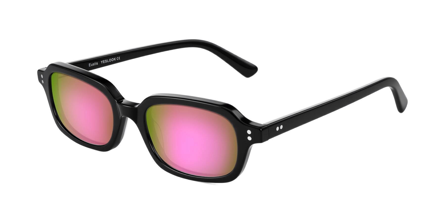 Angle of Eustis in Black with Pink Mirrored Lenses