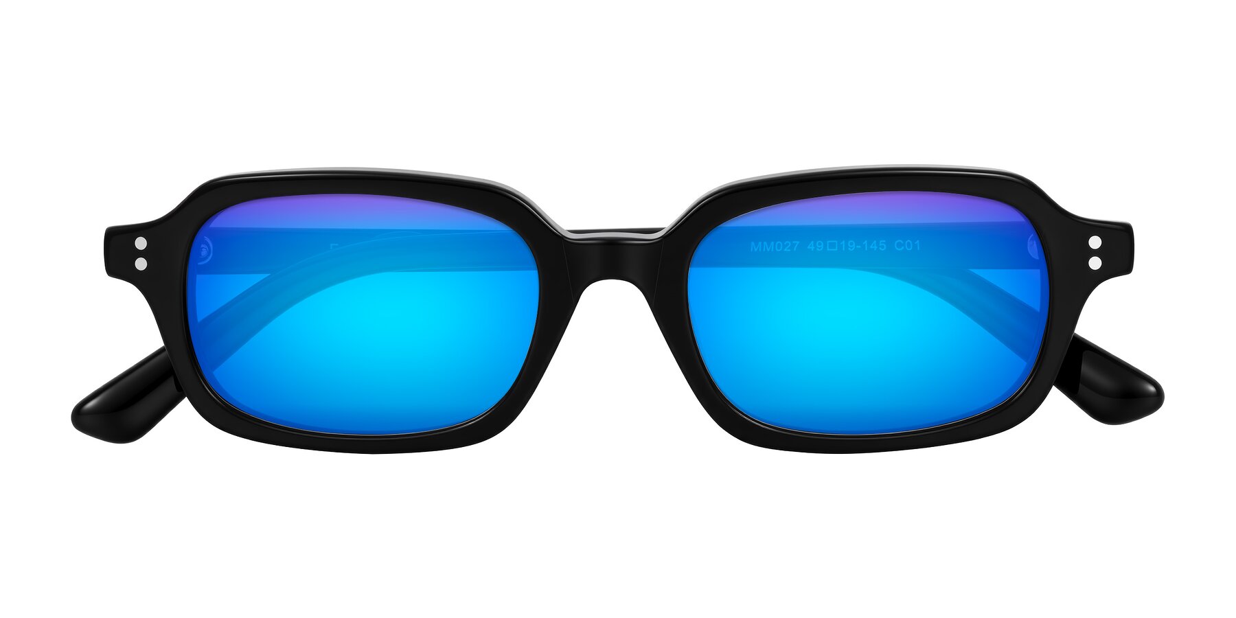 Folded Front of Eustis in Black with Blue Mirrored Lenses