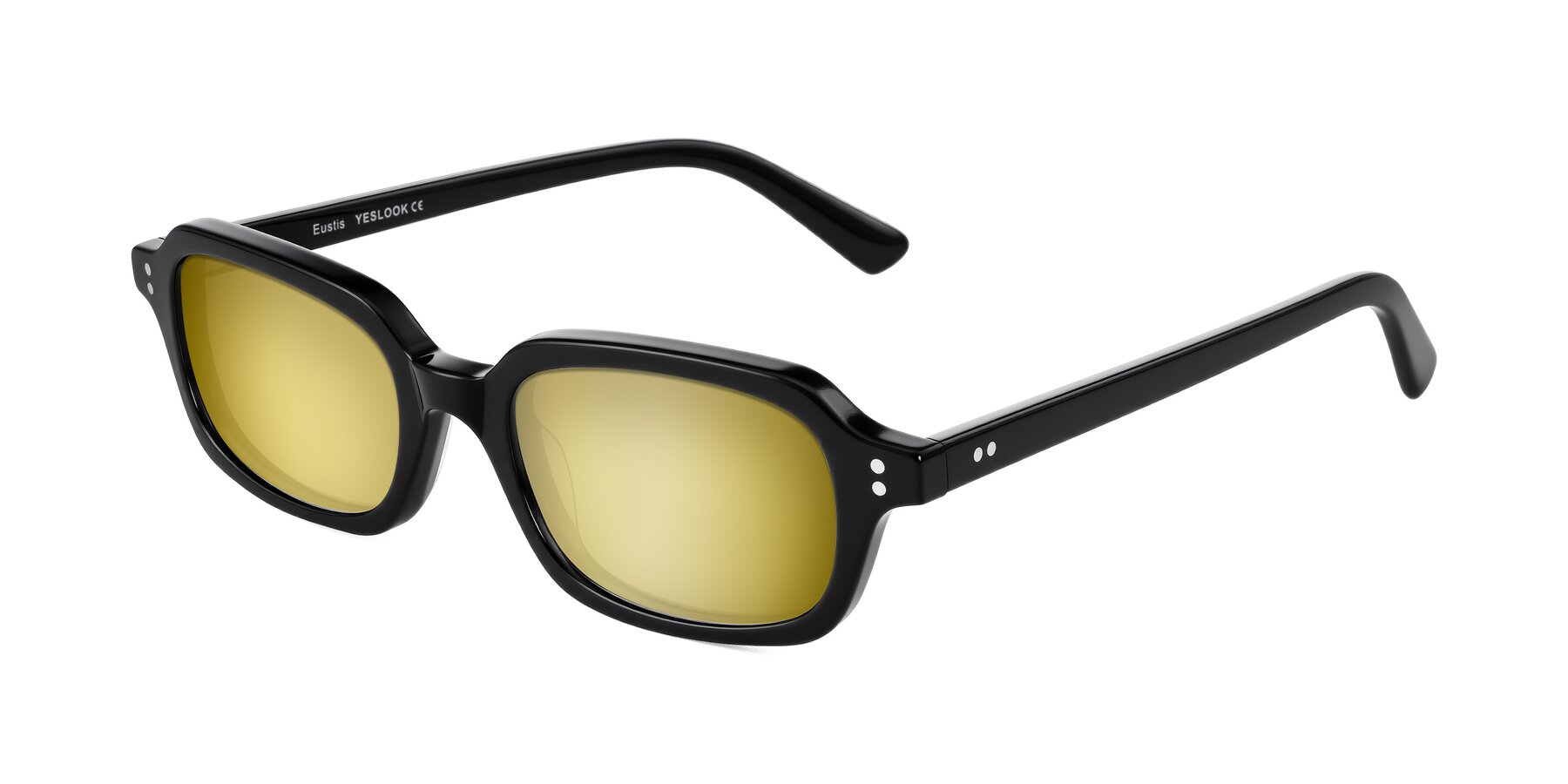 Angle of Eustis in Black with Gold Mirrored Lenses