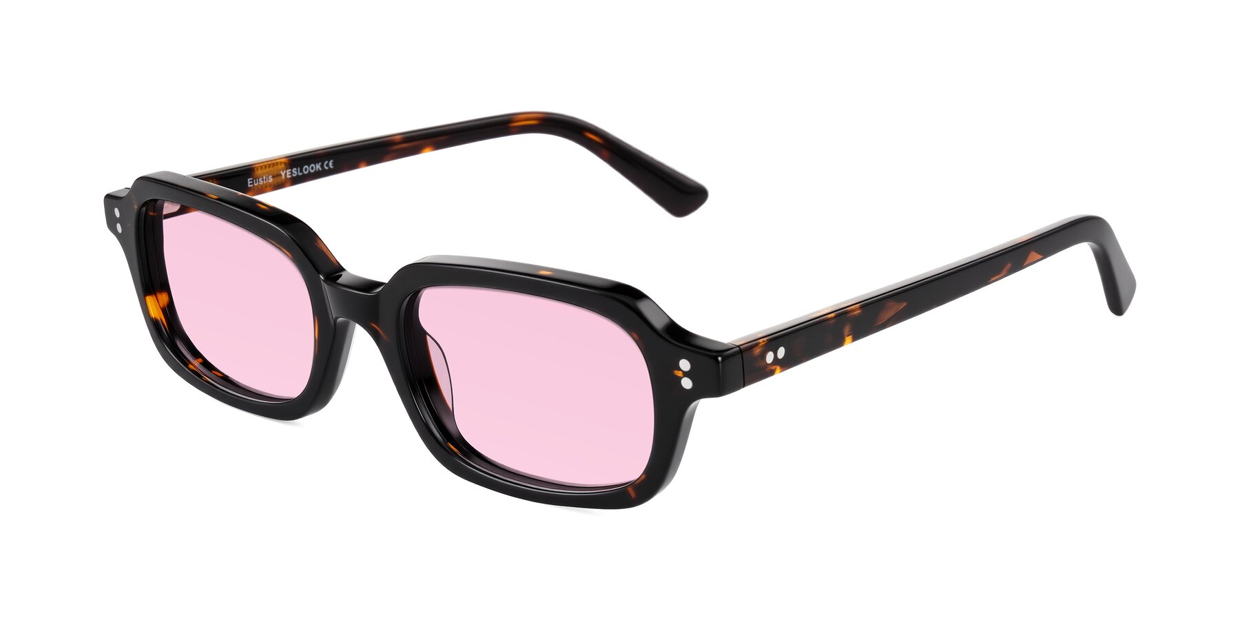 Angle of Eustis in Tortoise with Light Pink Tinted Lenses