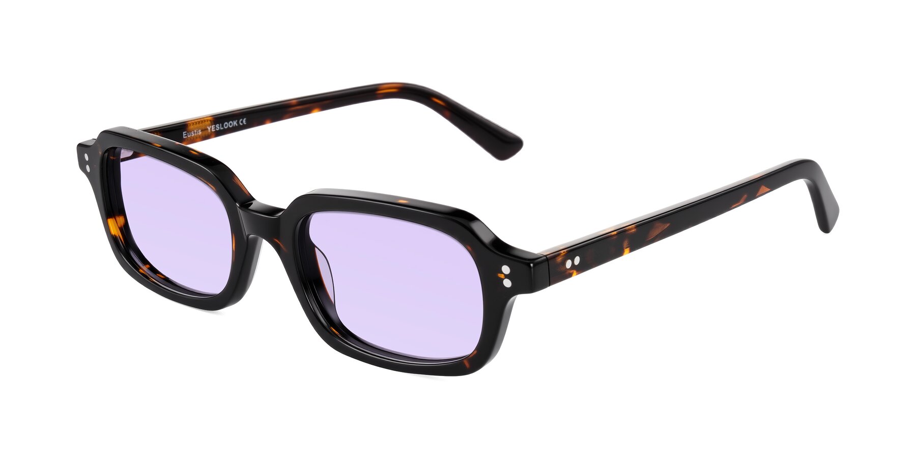 Angle of Eustis in Tortoise with Light Purple Tinted Lenses