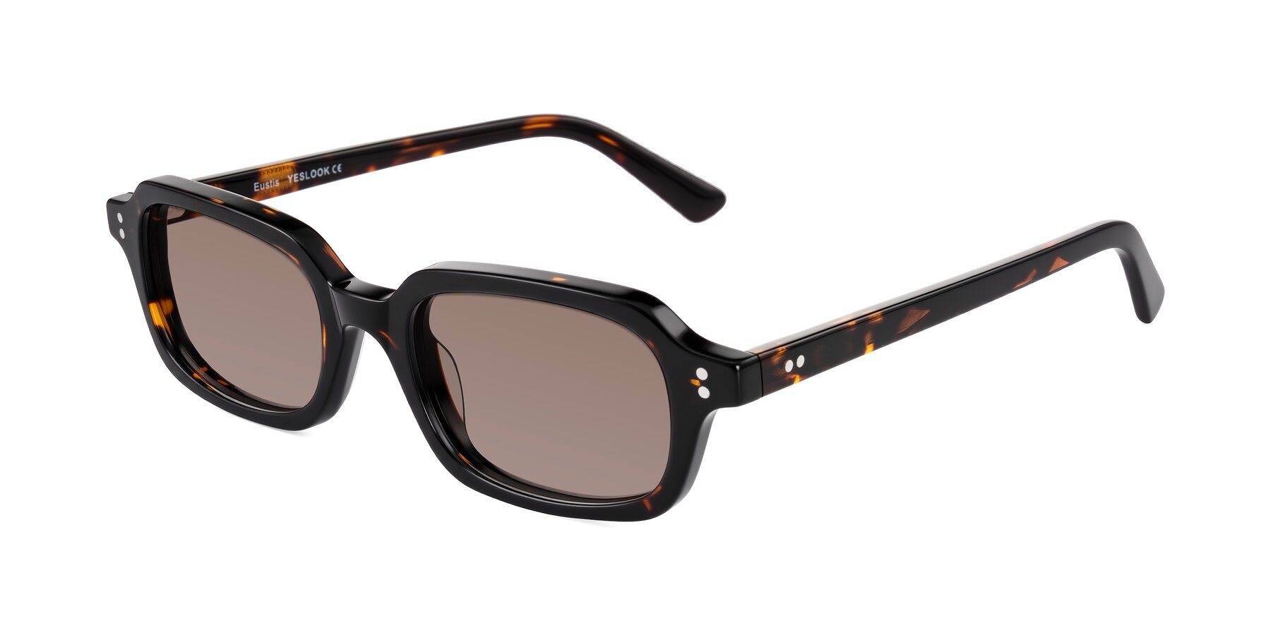 Angle of Eustis in Tortoise with Medium Brown Tinted Lenses