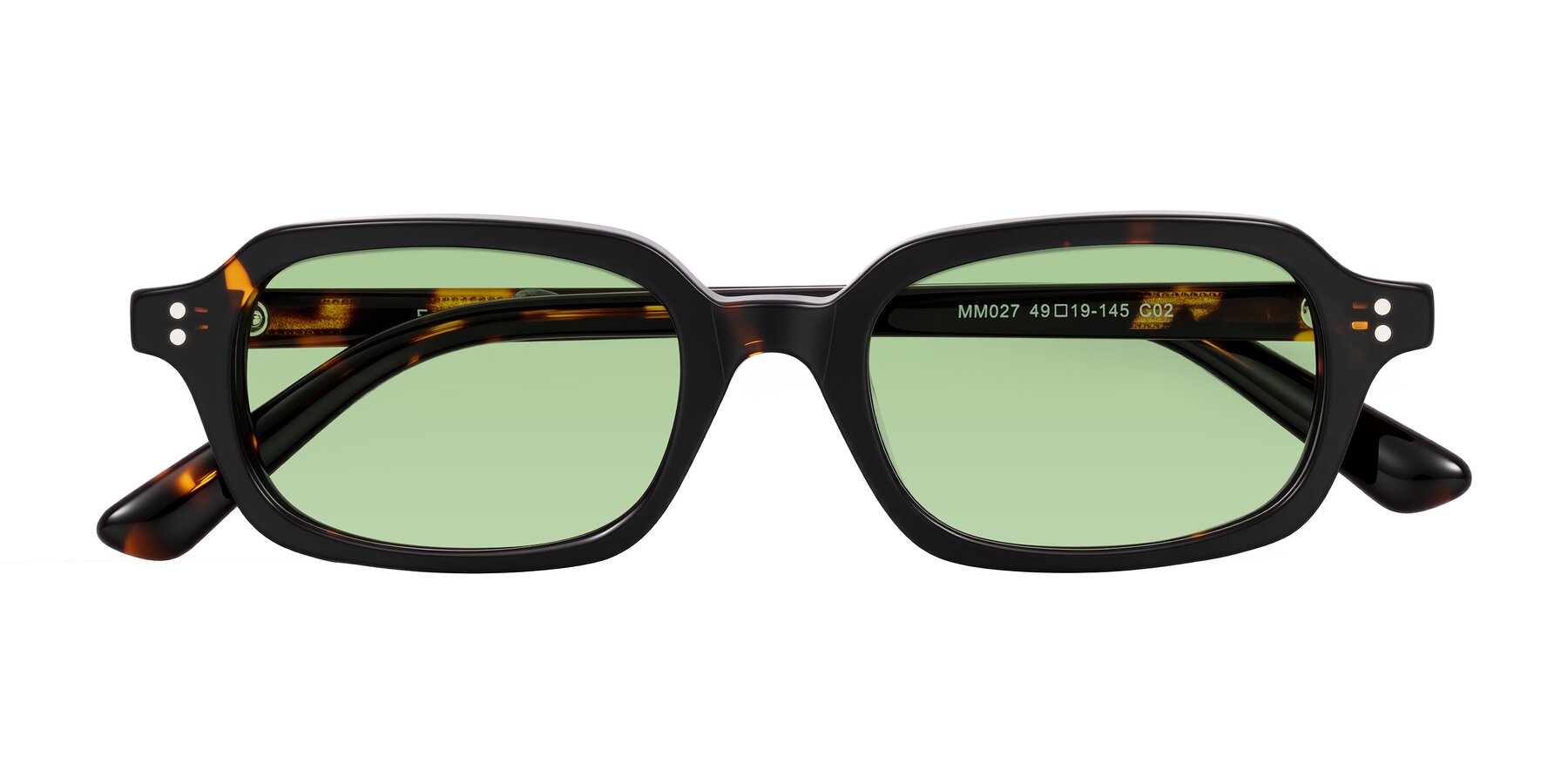 Folded Front of Eustis in Tortoise with Medium Green Tinted Lenses