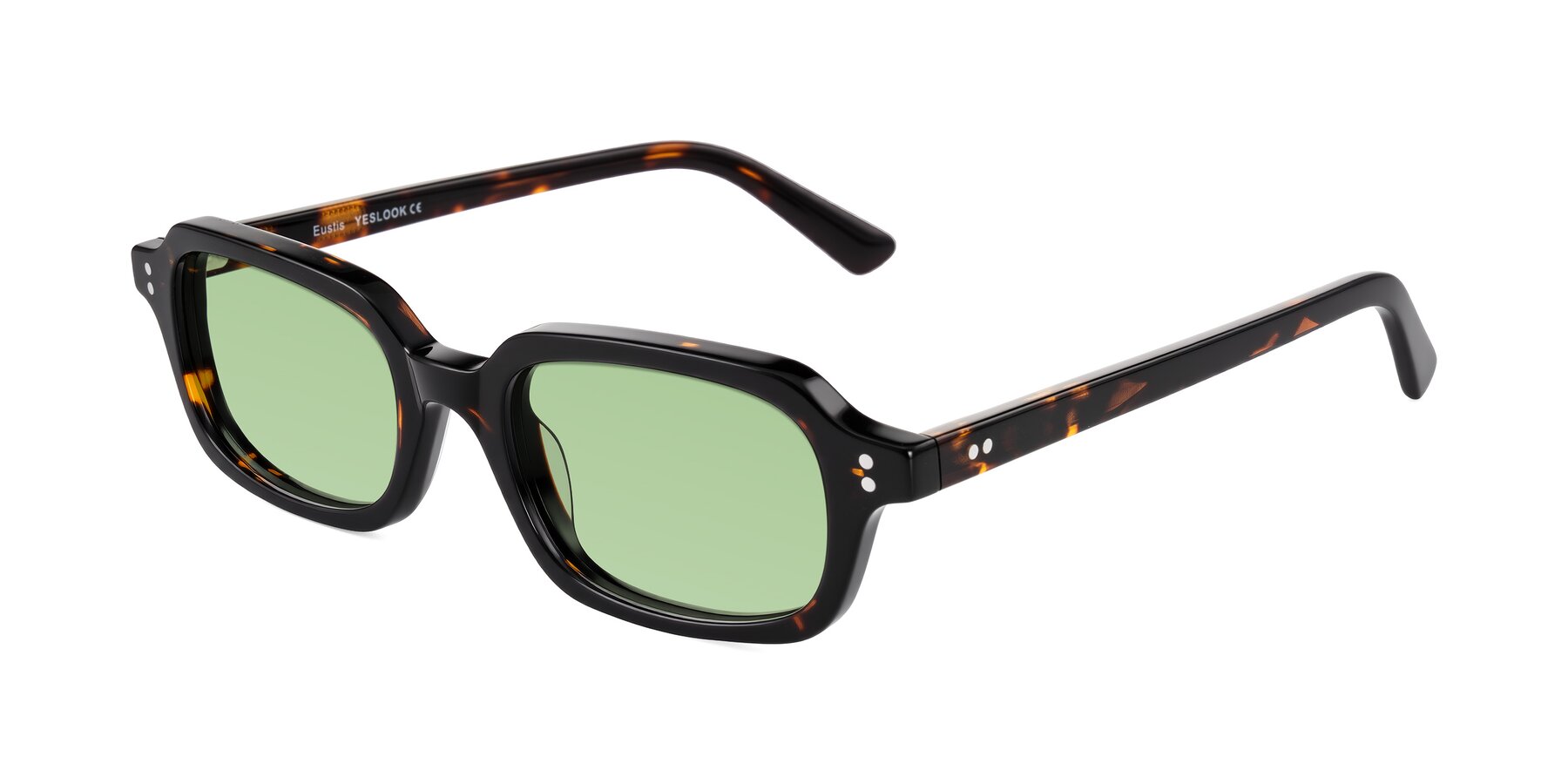 Angle of Eustis in Tortoise with Medium Green Tinted Lenses