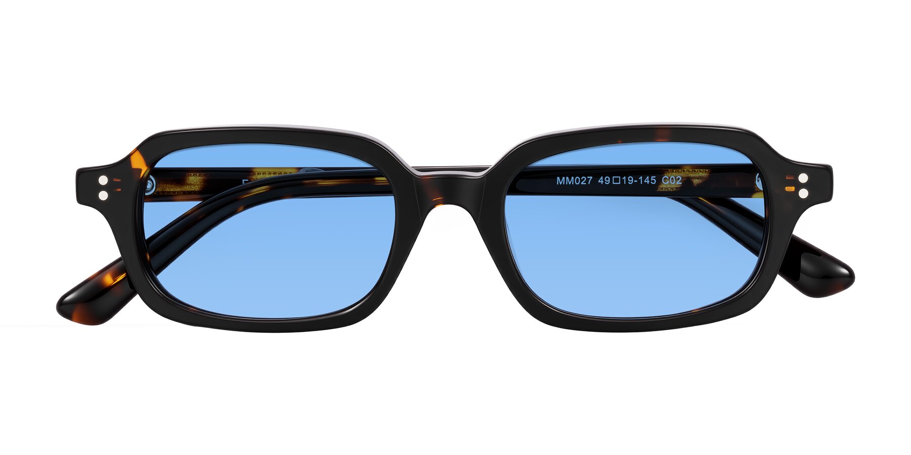 Folded Front of Eustis in Tortoise with Medium Blue Tinted Lenses
