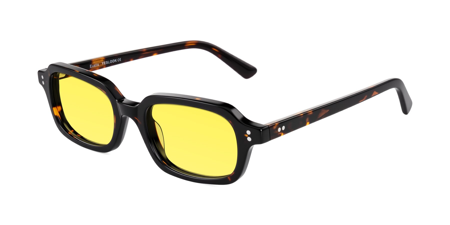 Angle of Eustis in Tortoise with Medium Yellow Tinted Lenses