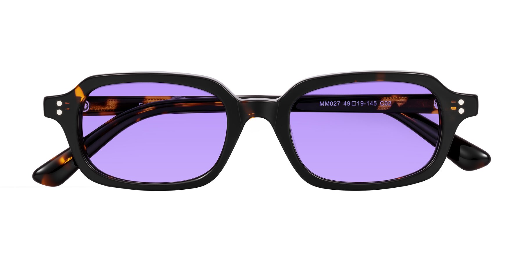 Folded Front of Eustis in Tortoise with Medium Purple Tinted Lenses