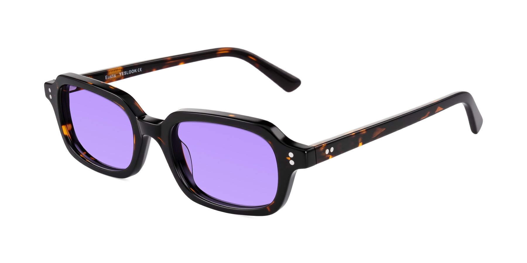 Angle of Eustis in Tortoise with Medium Purple Tinted Lenses