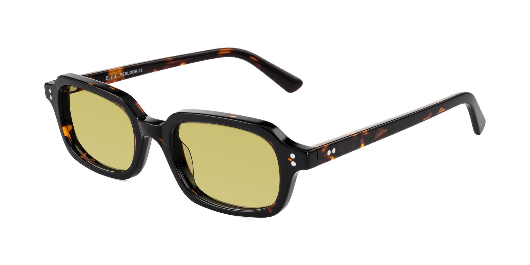 Angle of Eustis in Tortoise with Medium Champagne Tinted Lenses