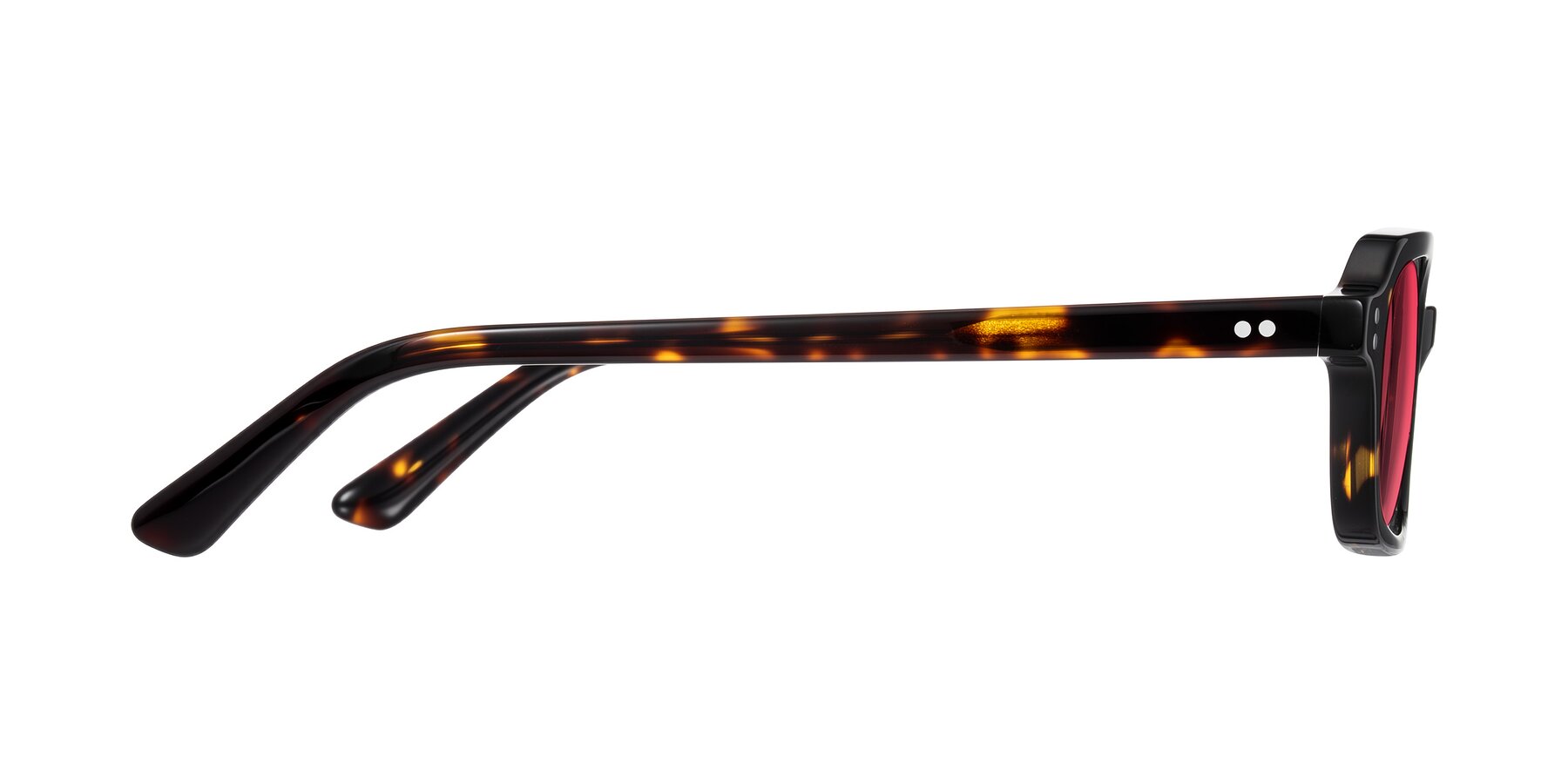 Side of Eustis in Tortoise with Red Tinted Lenses