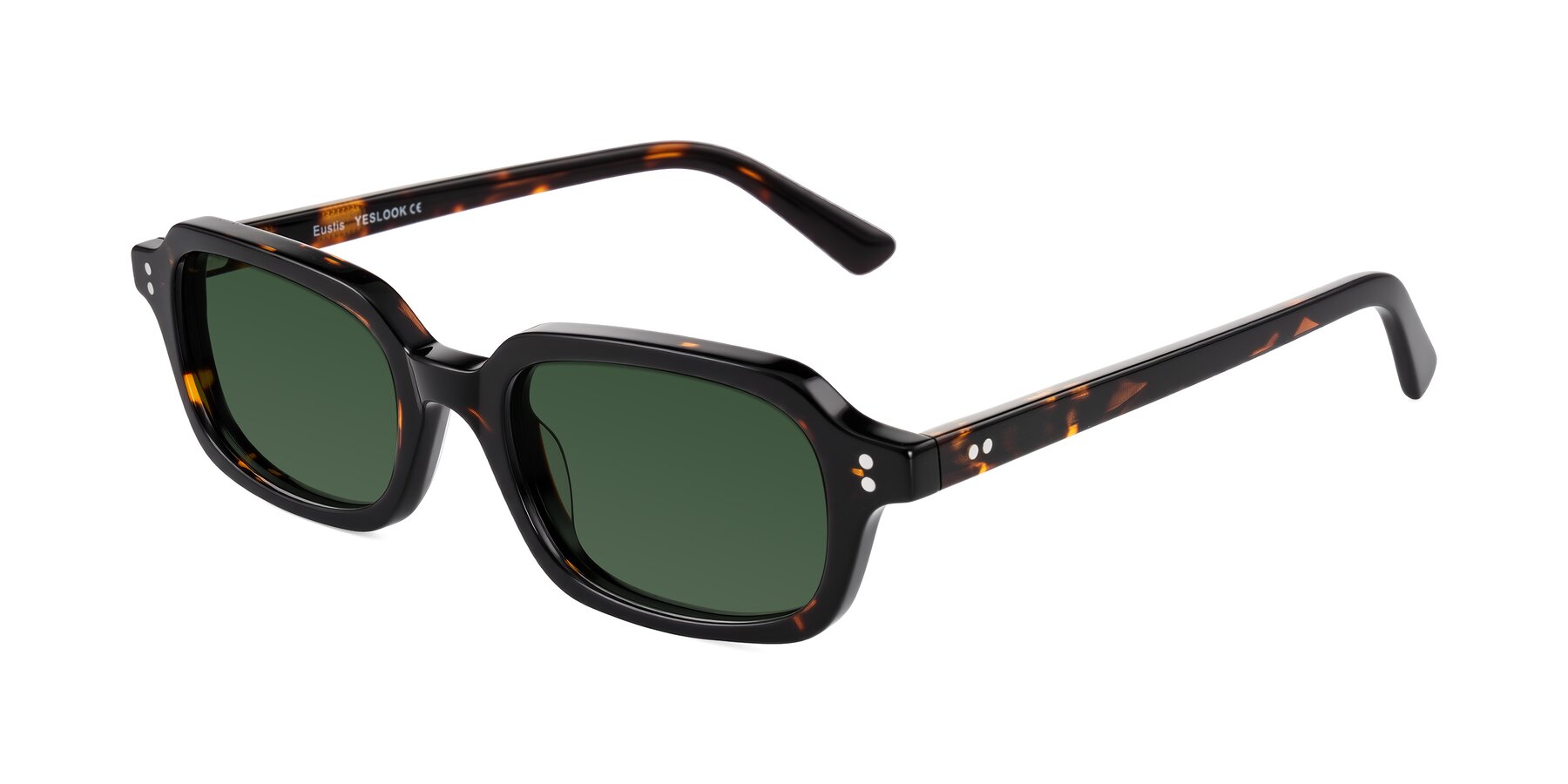 Angle of Eustis in Tortoise with Green Tinted Lenses