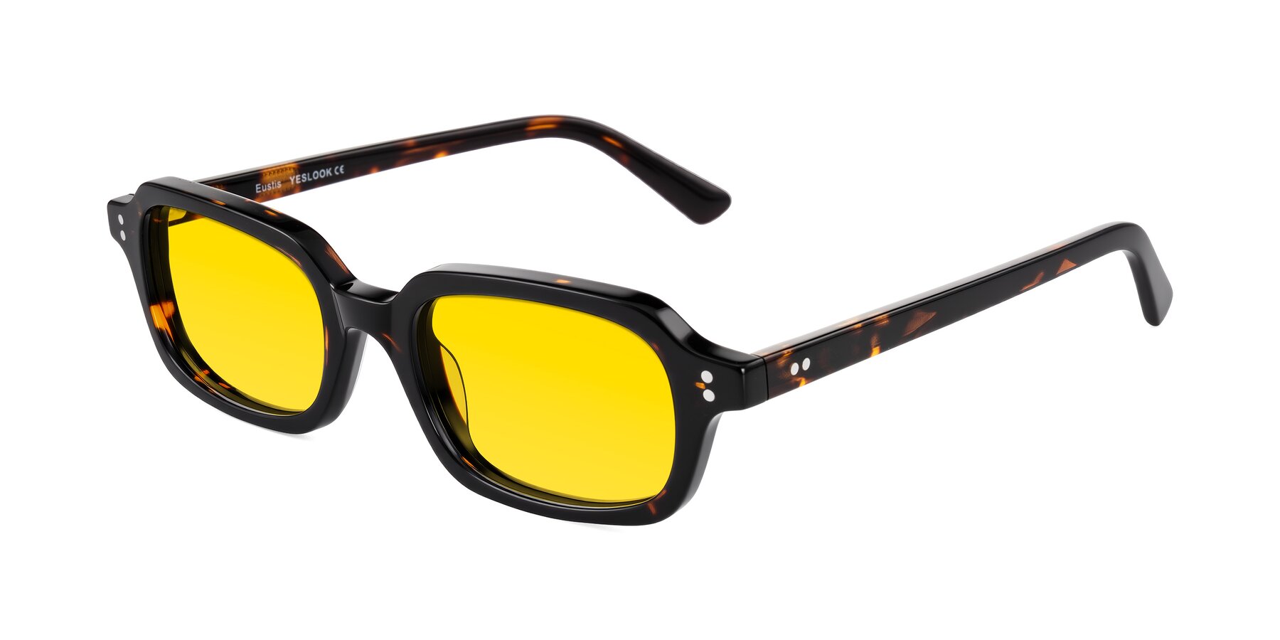 Angle of Eustis in Tortoise with Yellow Tinted Lenses