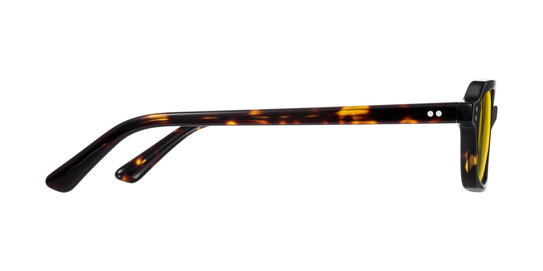 Side of Eustis in Tortoise with Yellow Tinted Lenses