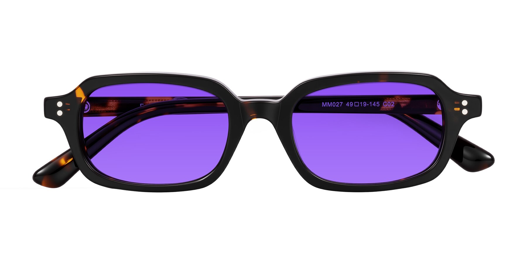 Folded Front of Eustis in Tortoise with Purple Tinted Lenses
