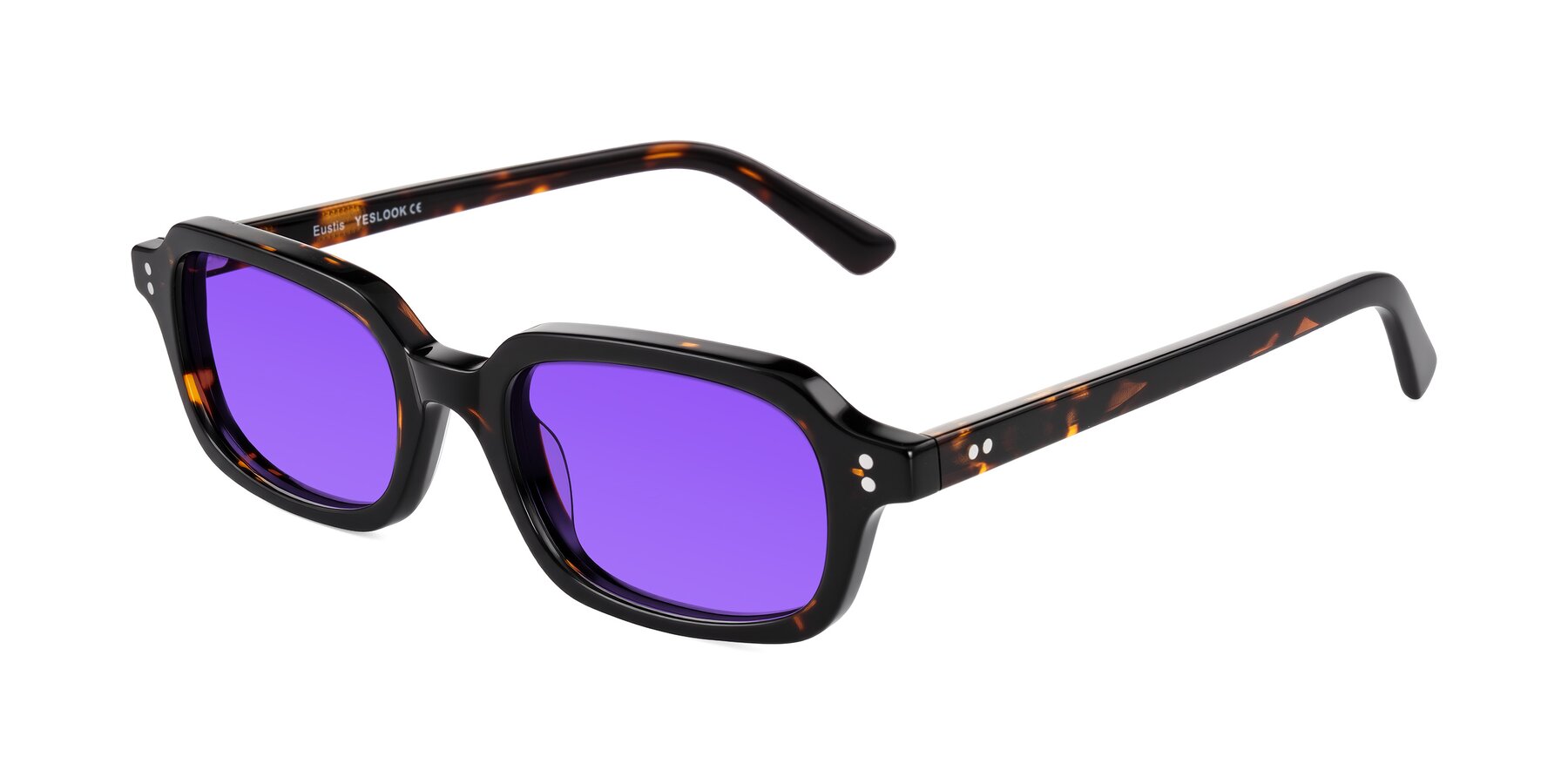 Angle of Eustis in Tortoise with Purple Tinted Lenses