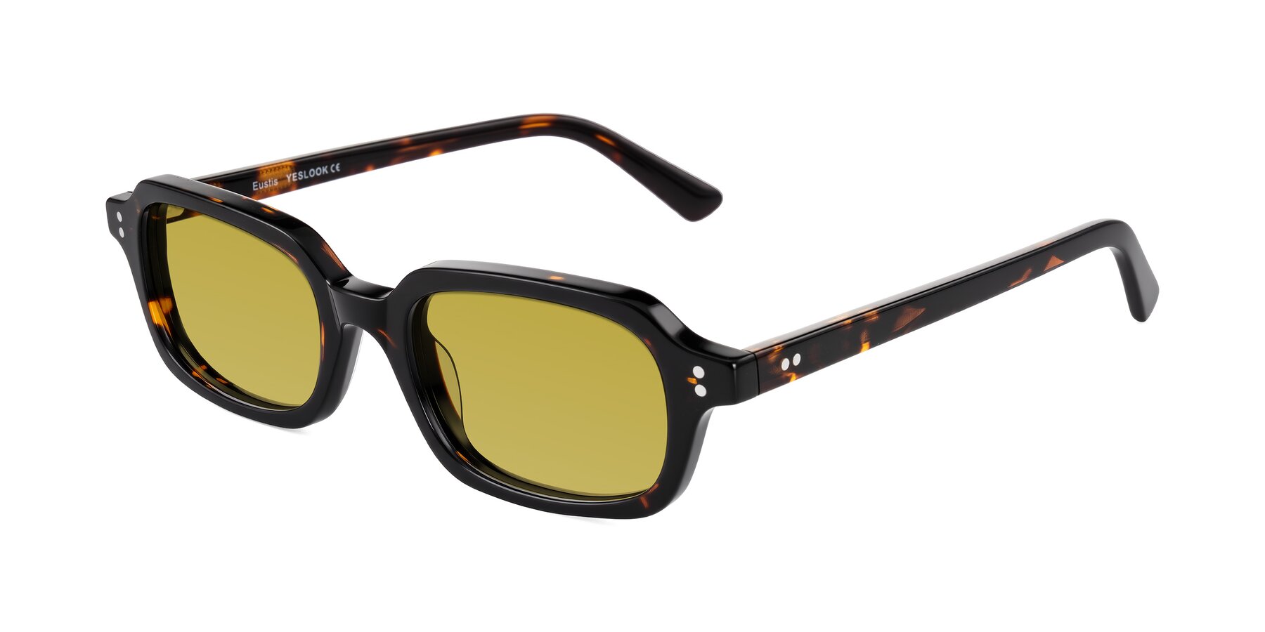Angle of Eustis in Tortoise with Champagne Tinted Lenses