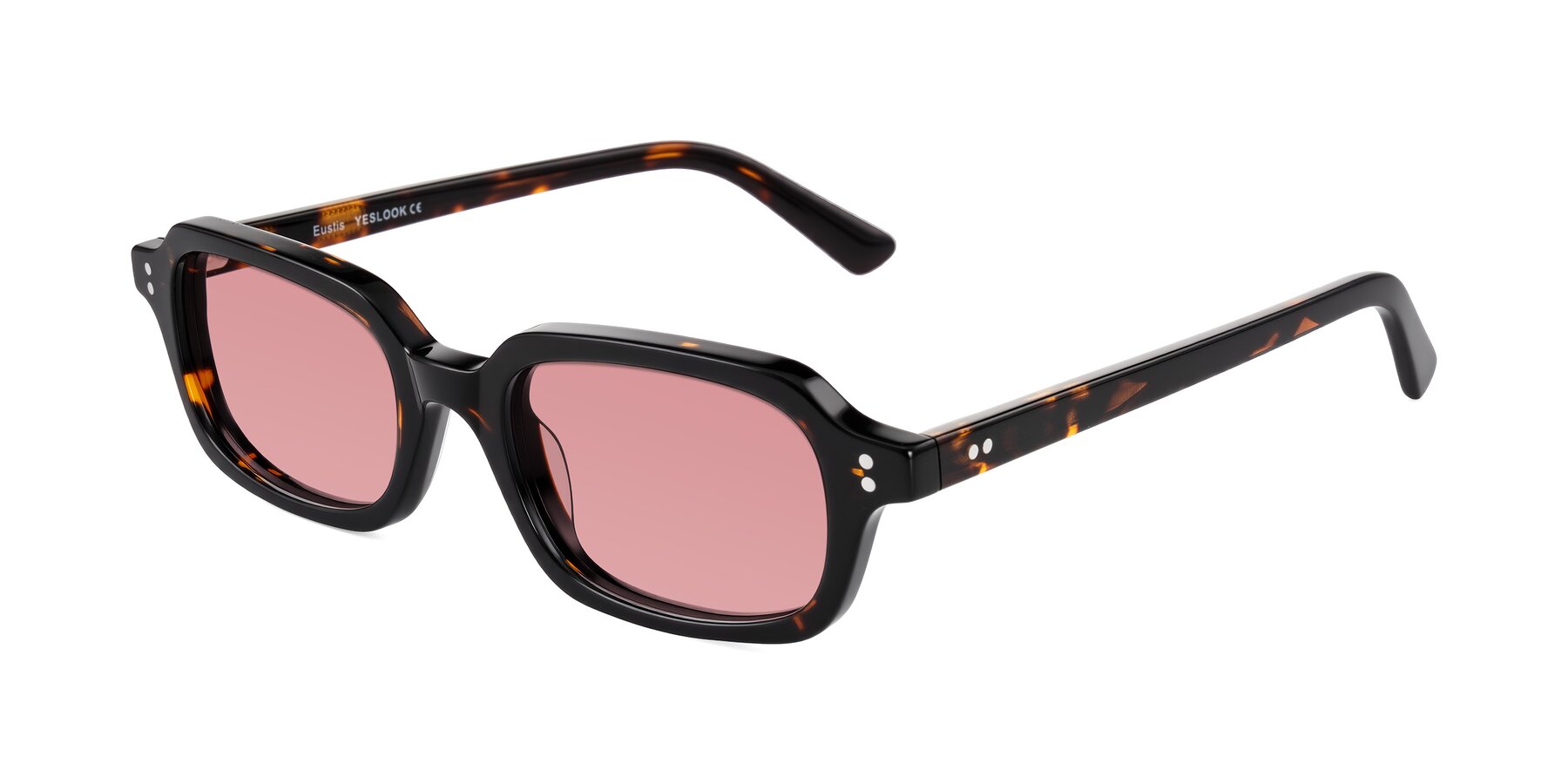Angle of Eustis in Tortoise with Medium Garnet Tinted Lenses