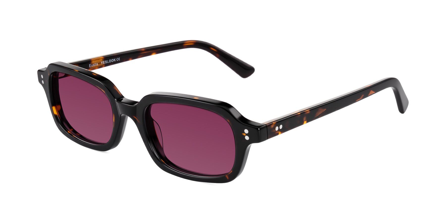 Angle of Eustis in Tortoise with Wine Tinted Lenses