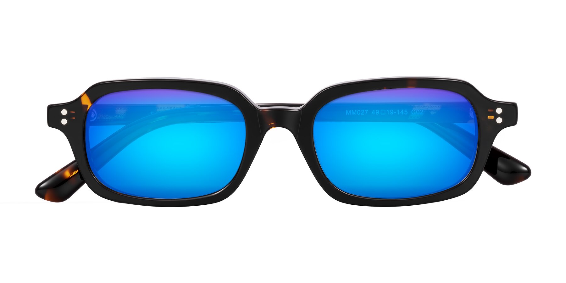 Folded Front of Eustis in Tortoise with Blue Mirrored Lenses