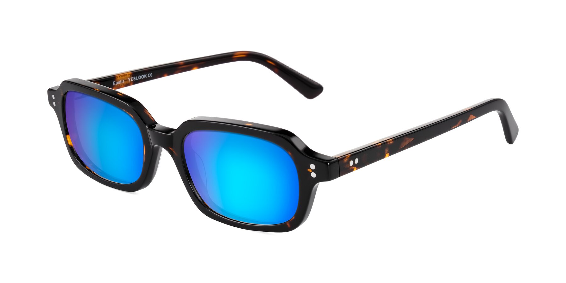 Angle of Eustis in Tortoise with Blue Mirrored Lenses