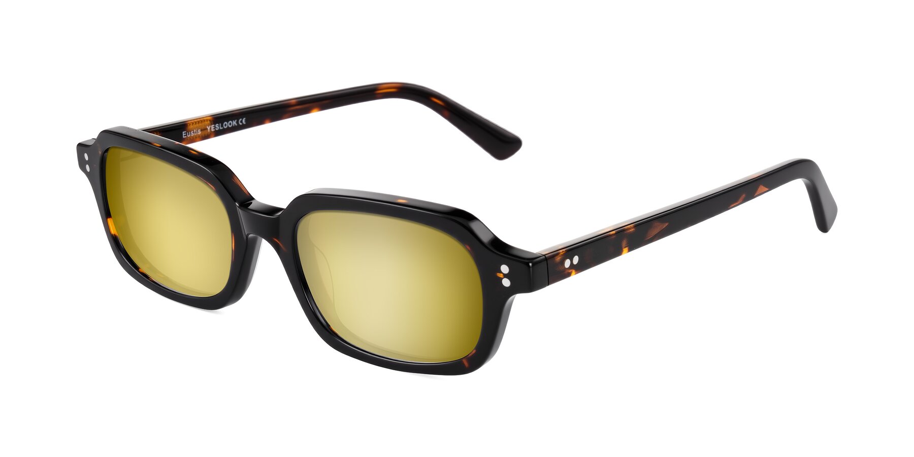 Angle of Eustis in Tortoise with Gold Mirrored Lenses