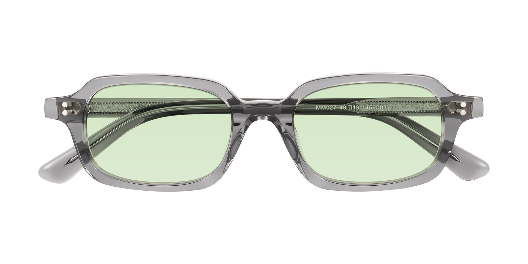 Folded Front of Eustis in Transparent Gray with Light Green Tinted Lenses