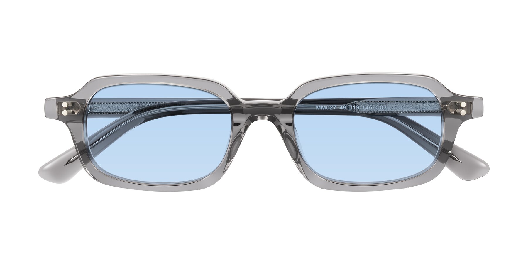 Folded Front of Eustis in Transparent Gray with Light Blue Tinted Lenses