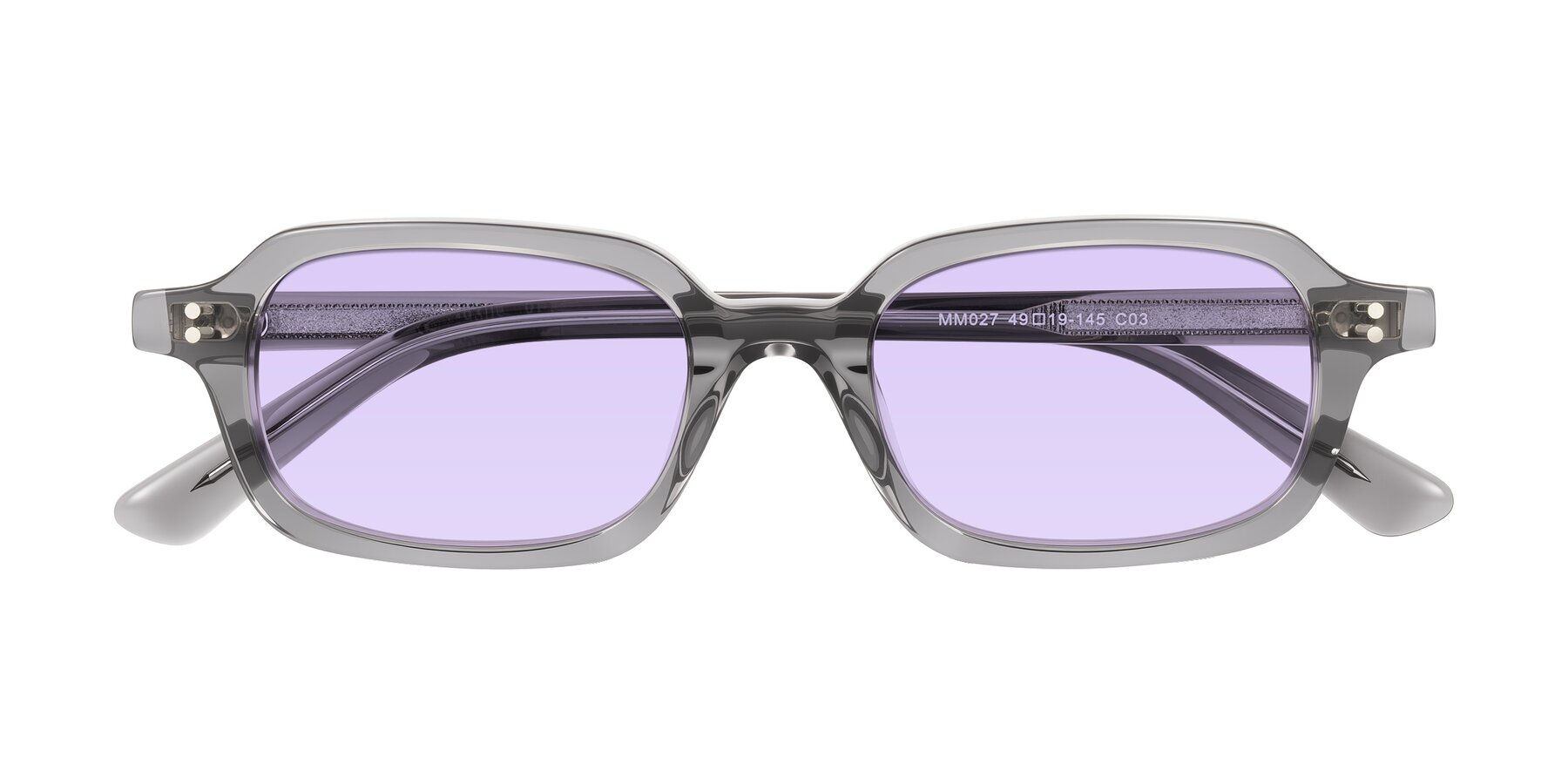 Folded Front of Eustis in Transparent Gray with Light Purple Tinted Lenses