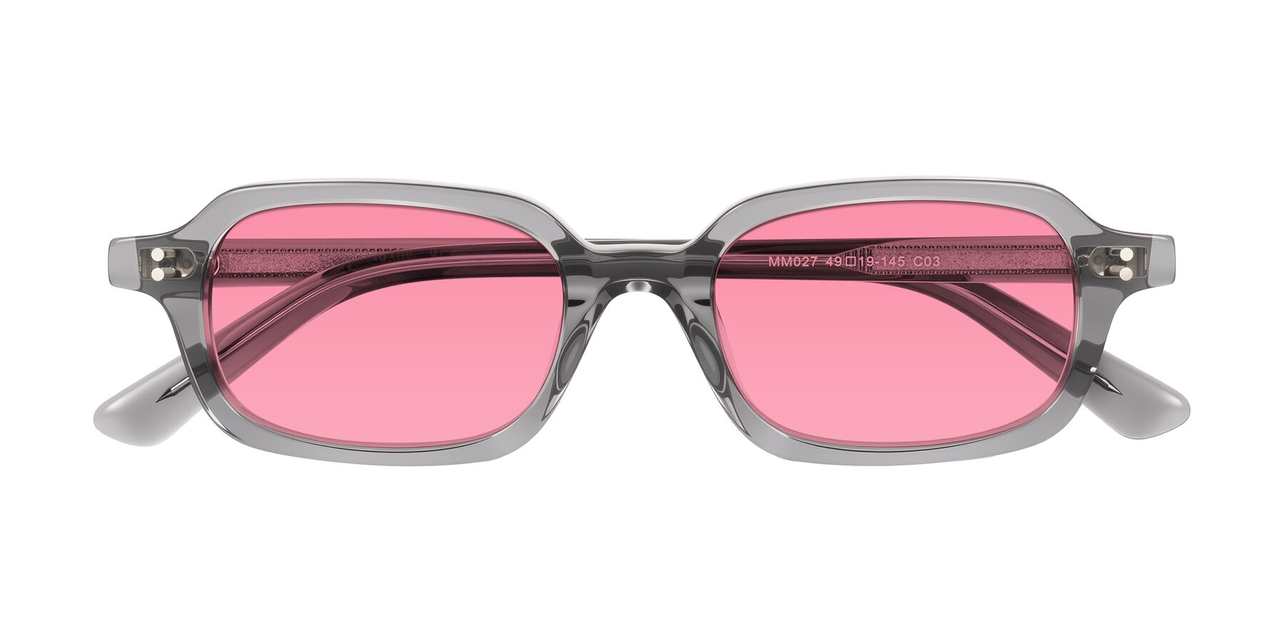 Folded Front of Eustis in Transparent Gray with Pink Tinted Lenses