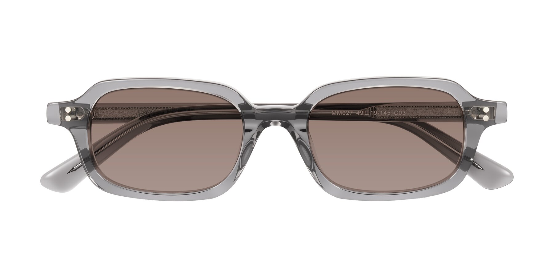 Folded Front of Eustis in Transparent Gray with Medium Brown Tinted Lenses