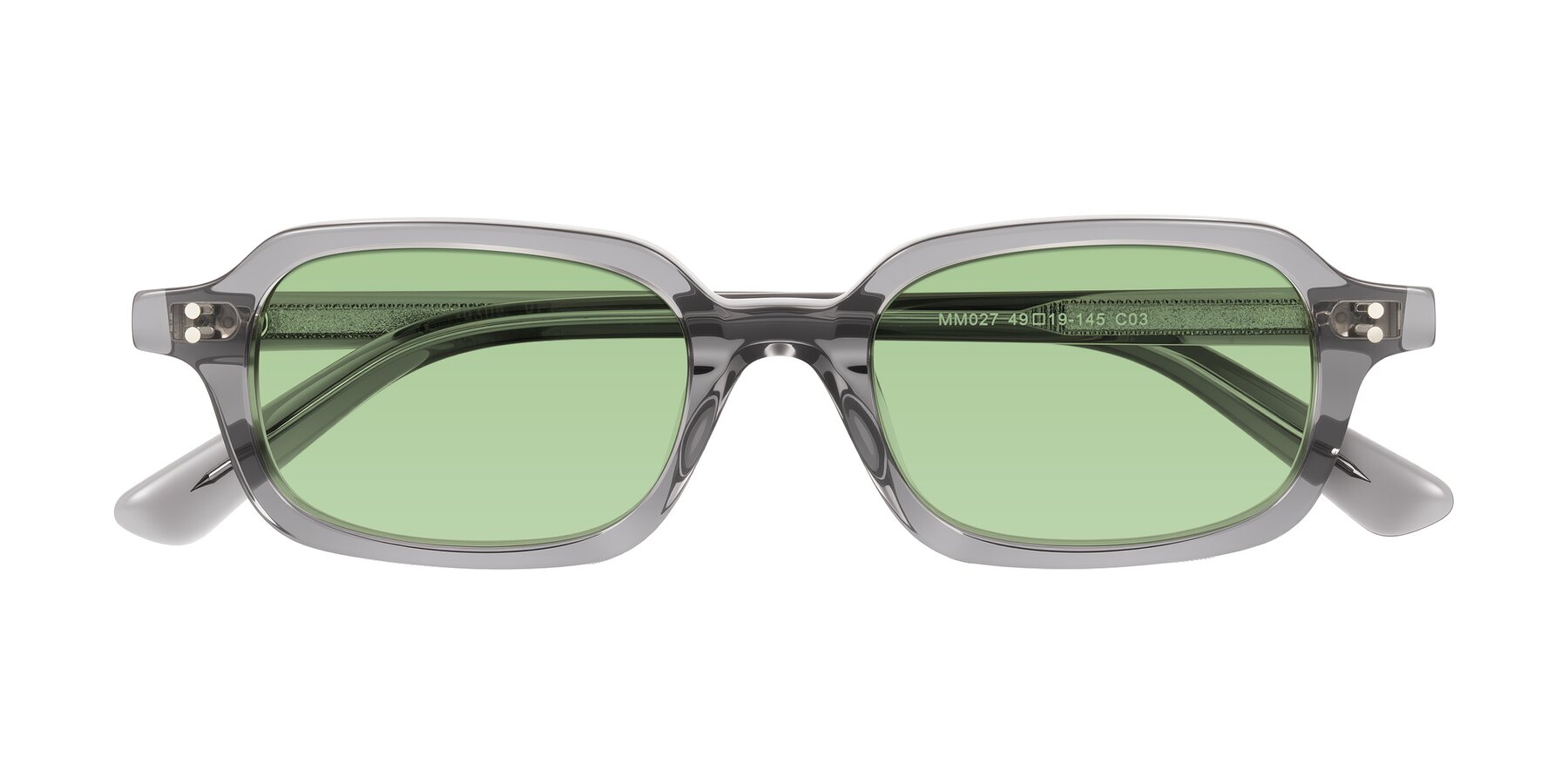 Folded Front of Eustis in Transparent Gray with Medium Green Tinted Lenses