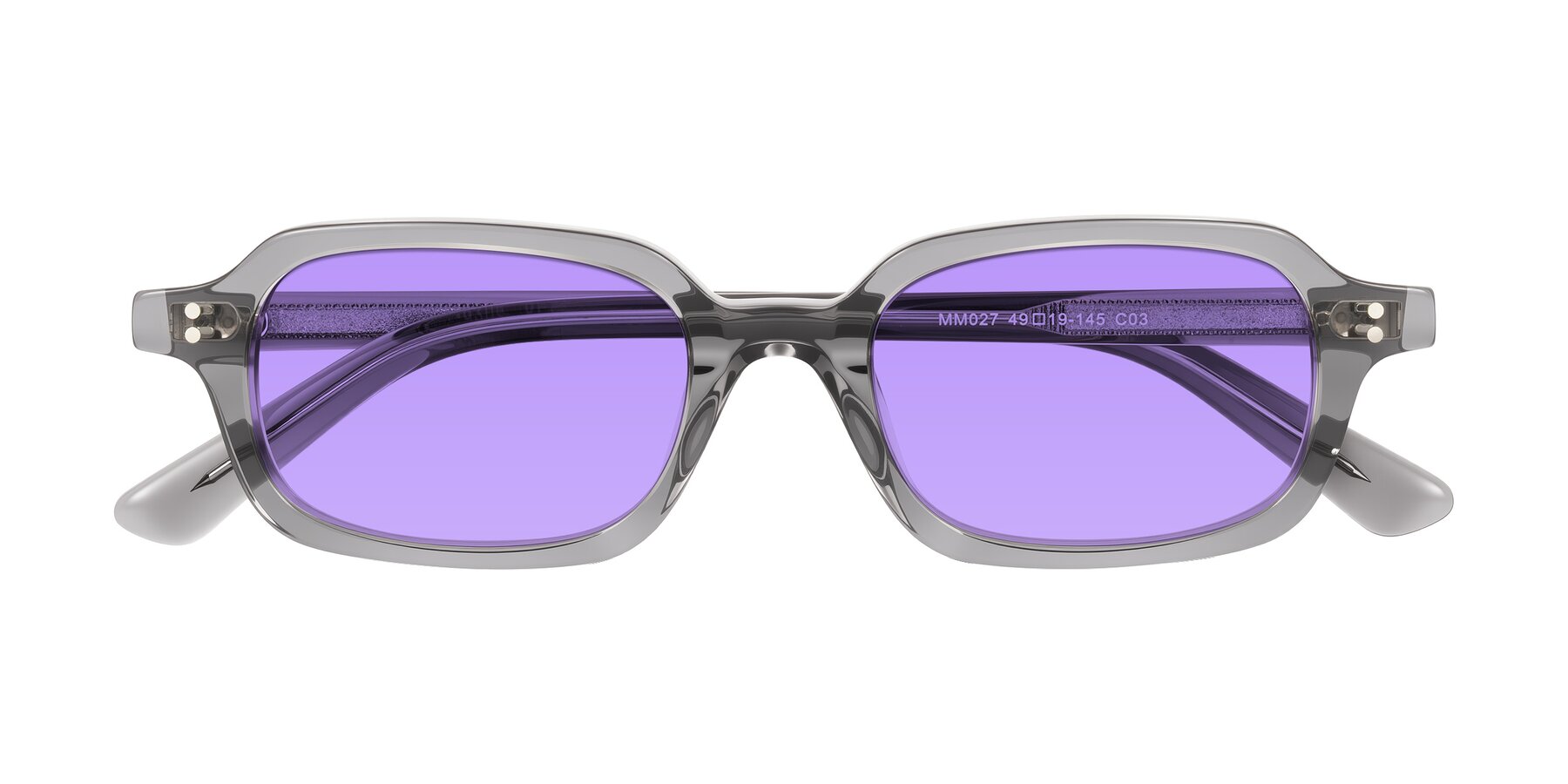 Folded Front of Eustis in Transparent Gray with Medium Purple Tinted Lenses