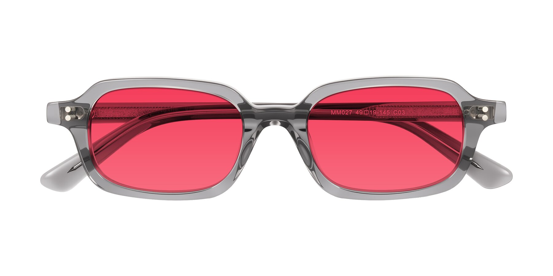 Folded Front of Eustis in Transparent Gray with Red Tinted Lenses