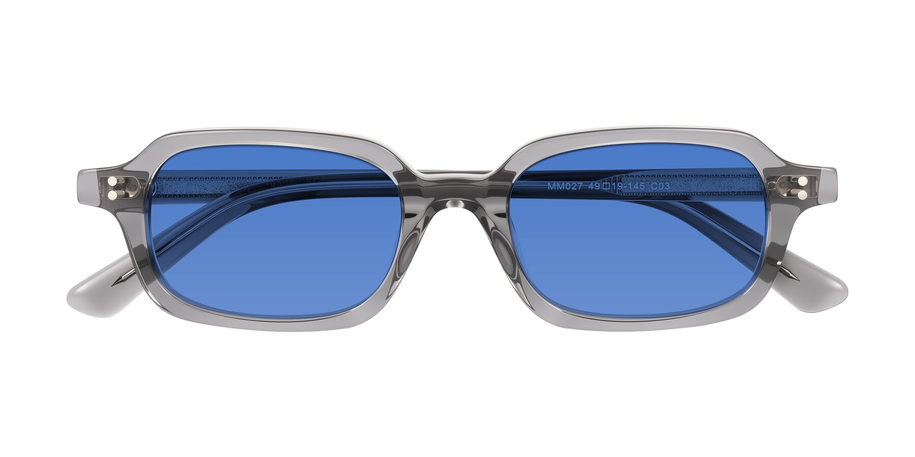 Folded Front of Eustis in Transparent Gray with Blue Tinted Lenses