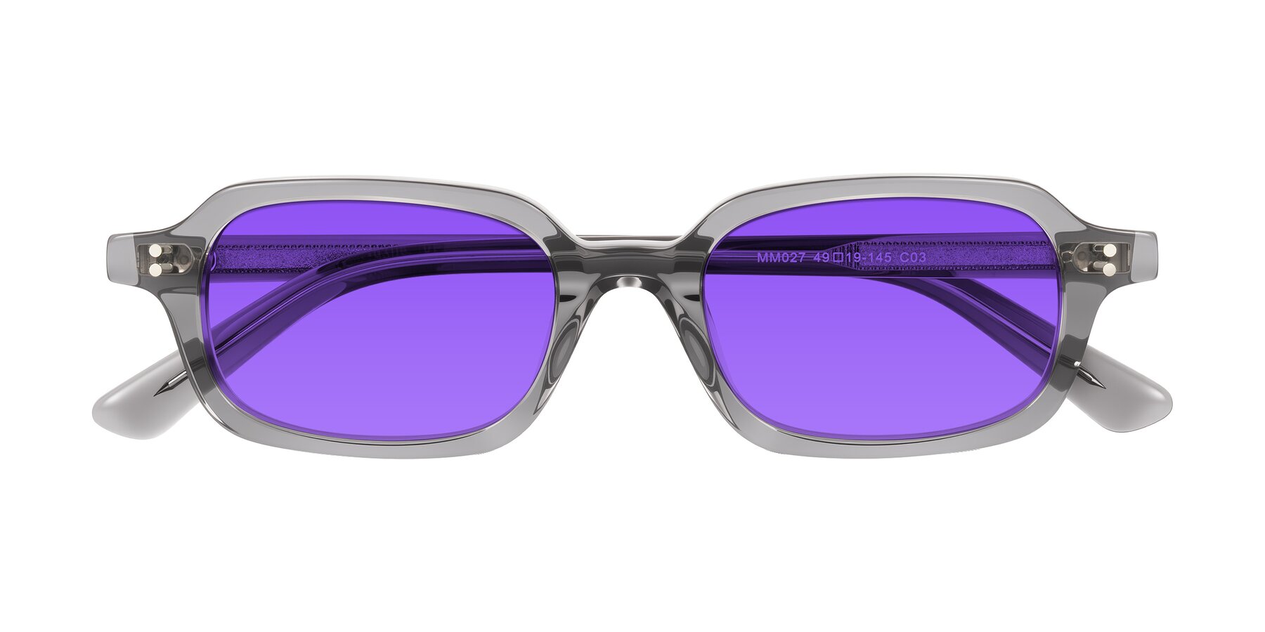 Folded Front of Eustis in Transparent Gray with Purple Tinted Lenses