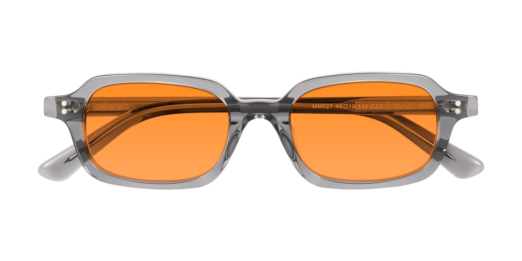 Folded Front of Eustis in Transparent Gray with Orange Tinted Lenses
