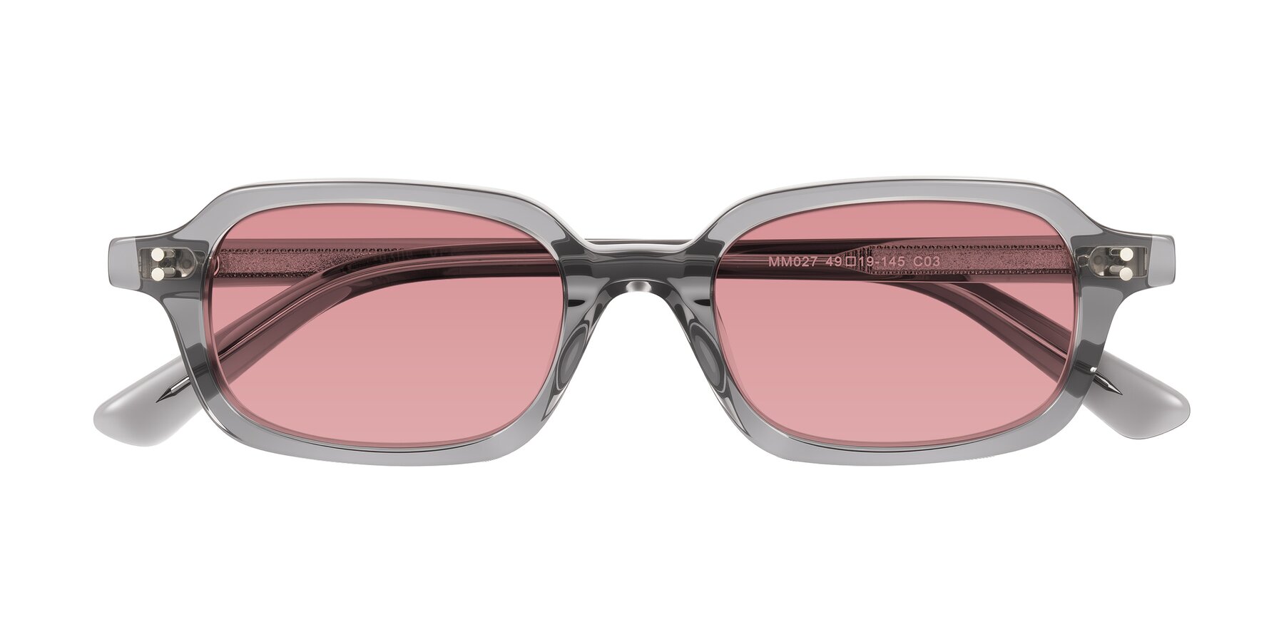 Folded Front of Eustis in Transparent Gray with Medium Garnet Tinted Lenses