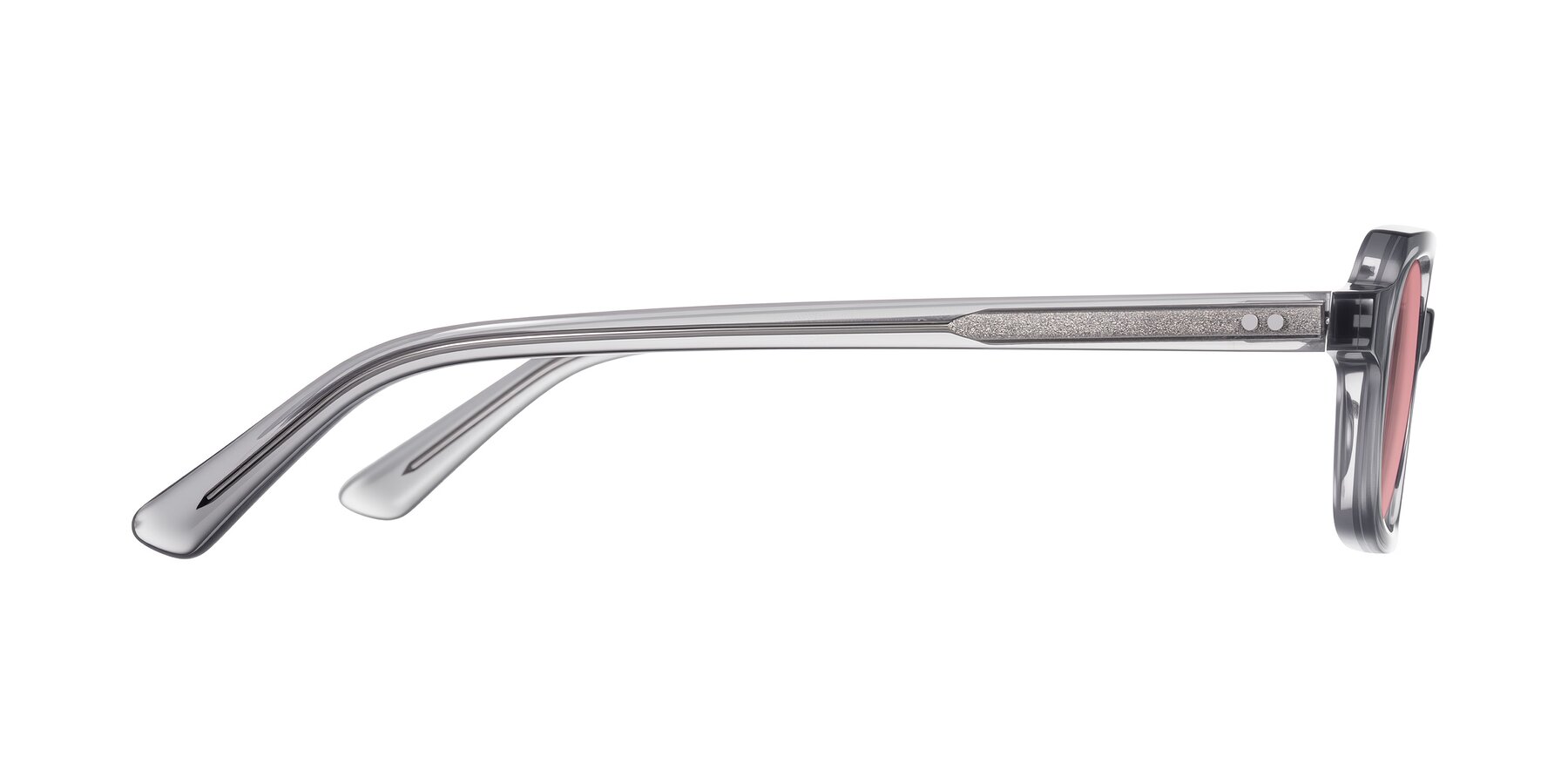 Side of Eustis in Transparent Gray with Medium Garnet Tinted Lenses
