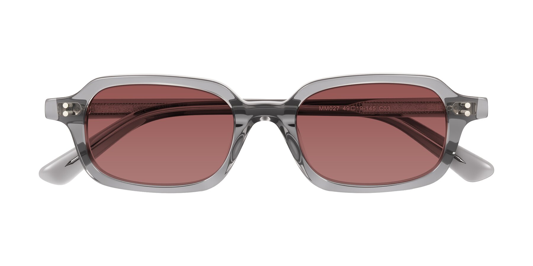 Folded Front of Eustis in Transparent Gray with Garnet Tinted Lenses