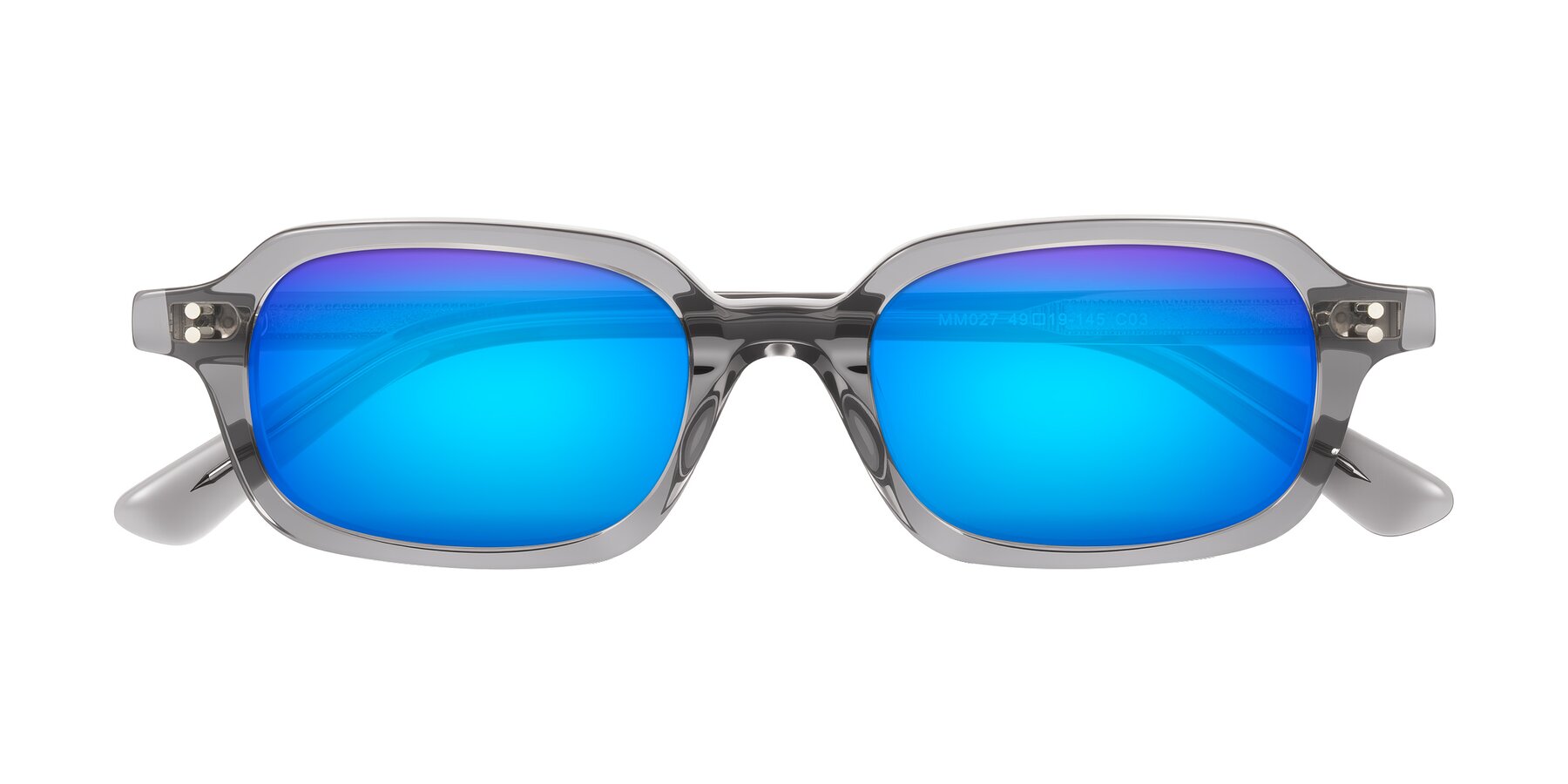 Folded Front of Eustis in Transparent Gray with Blue Mirrored Lenses