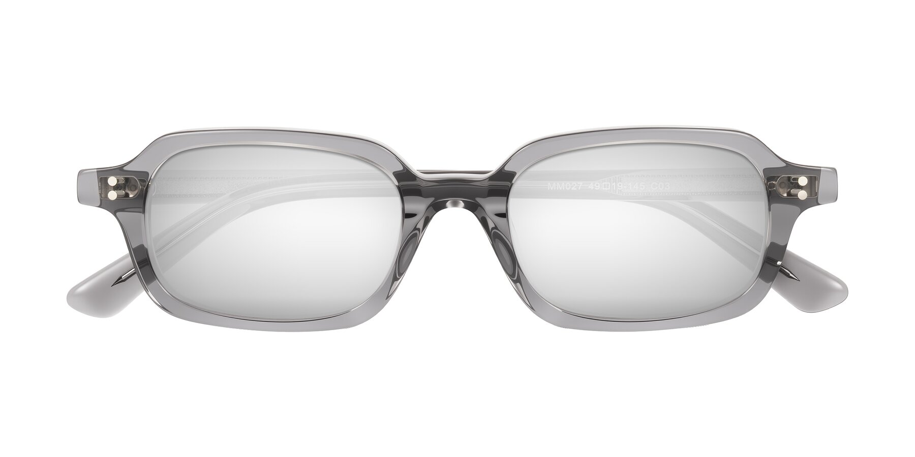 Folded Front of Eustis in Transparent Gray with Silver Mirrored Lenses