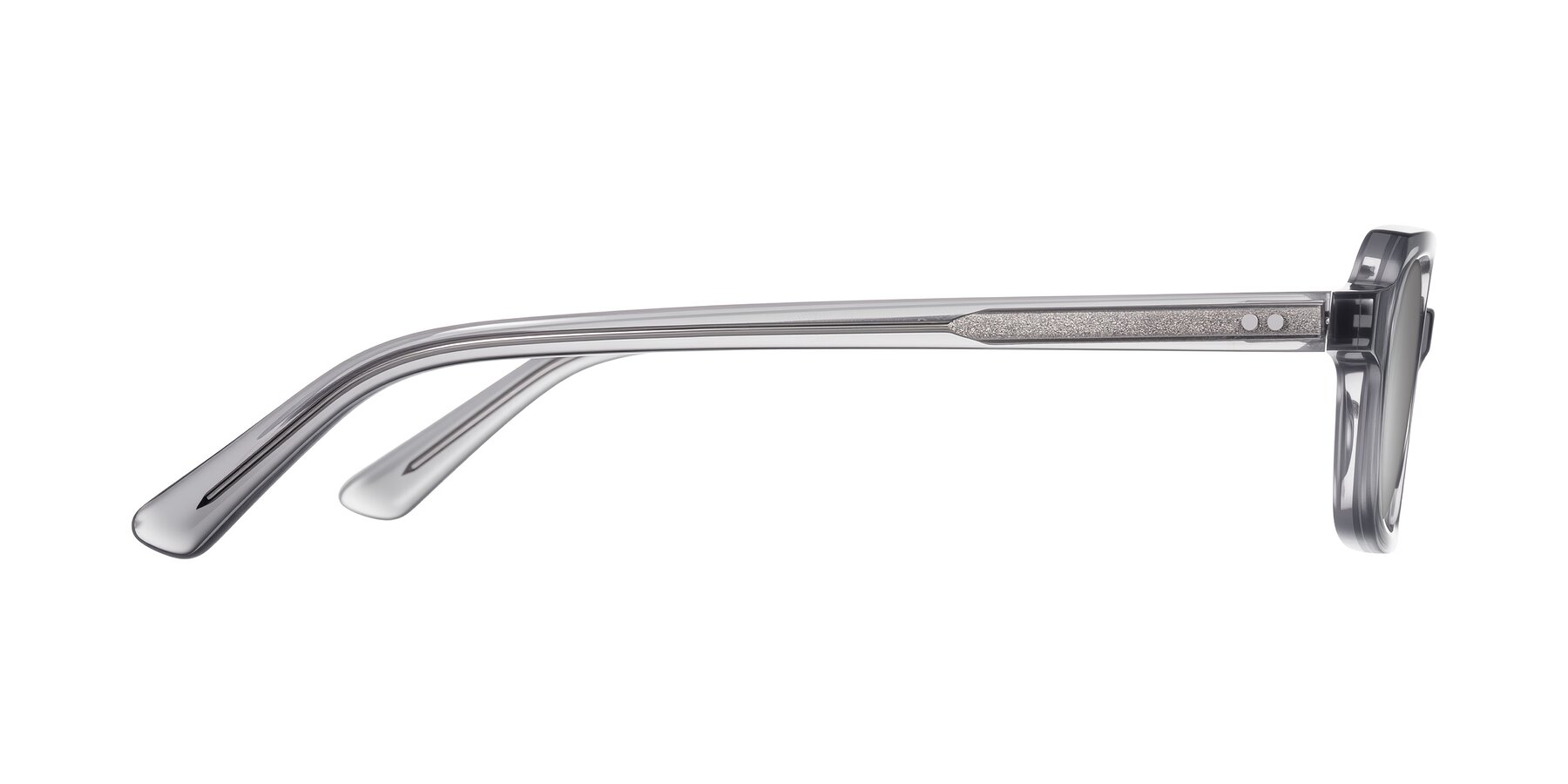 Side of Eustis in Transparent Gray with Silver Mirrored Lenses