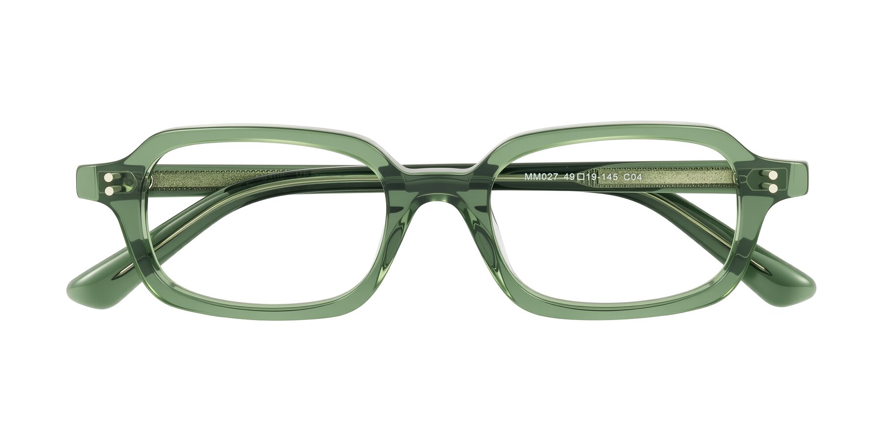 Folded Front of Eustis in Transparent Green with Clear Eyeglass Lenses