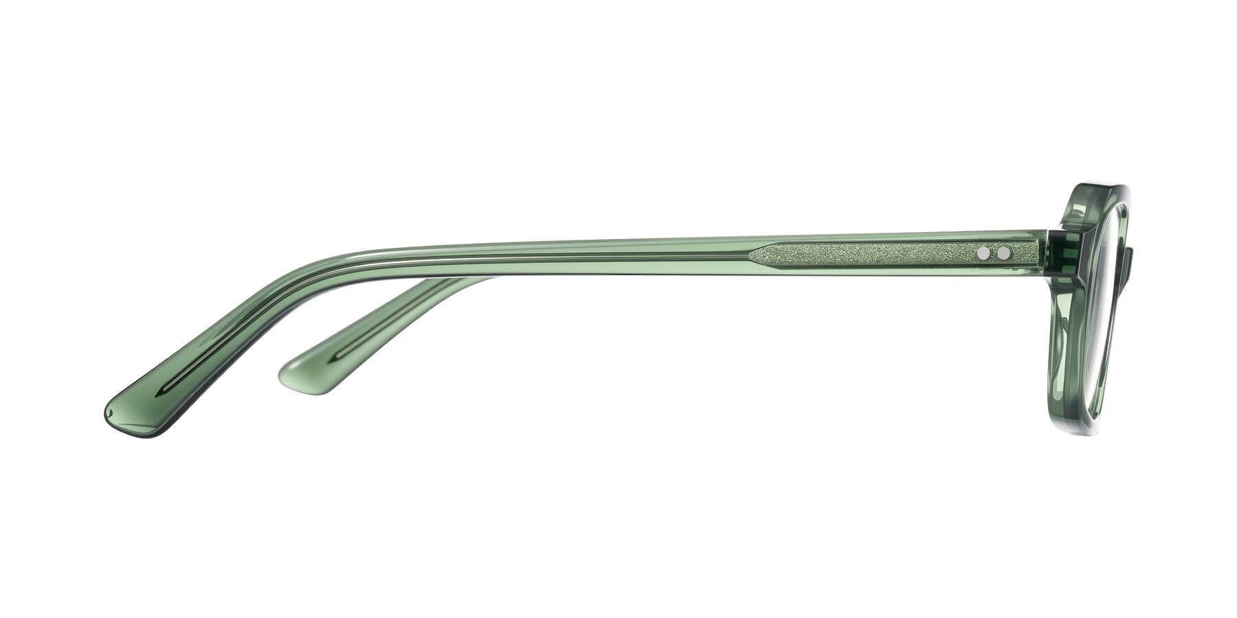 Side of Eustis in Transparent Green with Clear Eyeglass Lenses