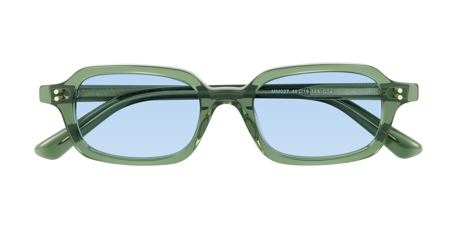 Folded Front of Eustis in Transparent Green with Light Blue Tinted Lenses