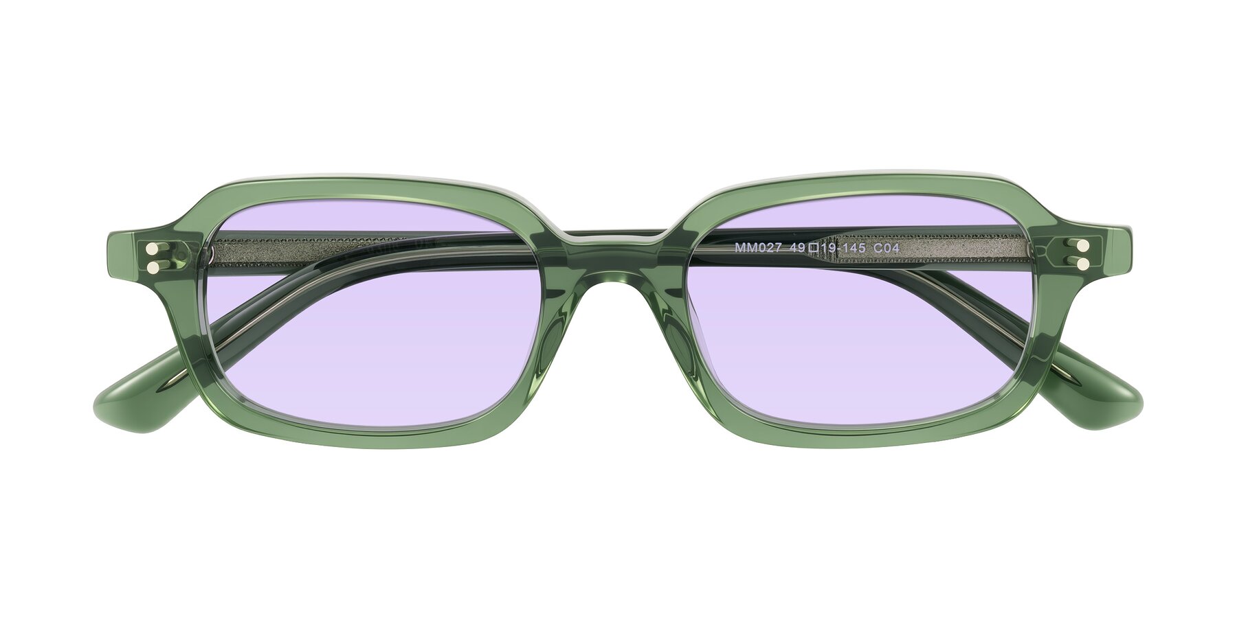 Folded Front of Eustis in Transparent Green with Light Purple Tinted Lenses