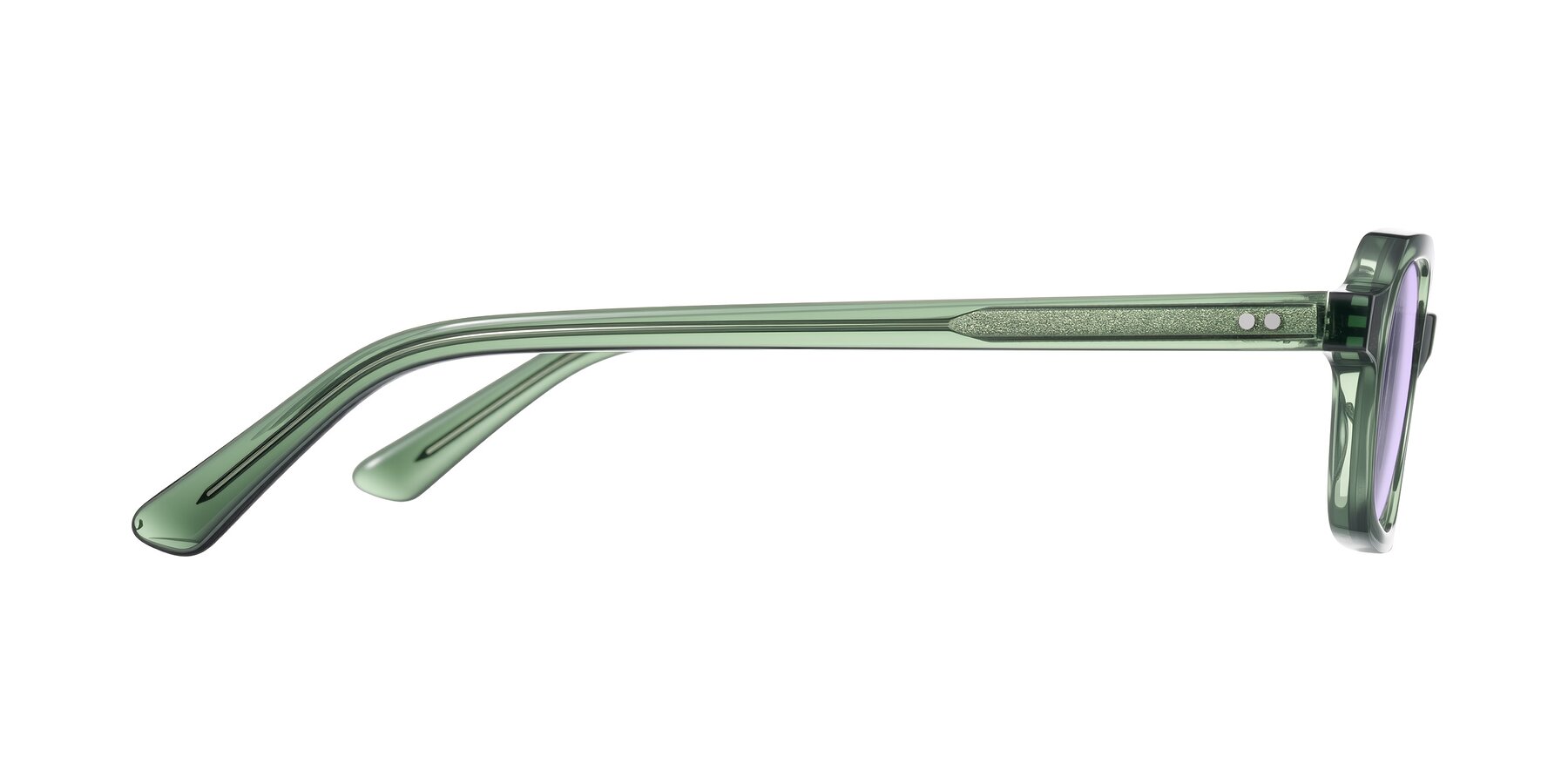 Side of Eustis in Transparent Green with Light Purple Tinted Lenses