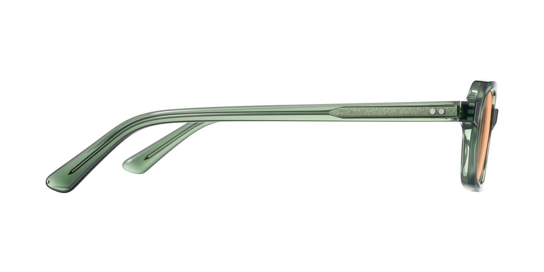 Side of Eustis in Transparent Green with Light Orange Tinted Lenses