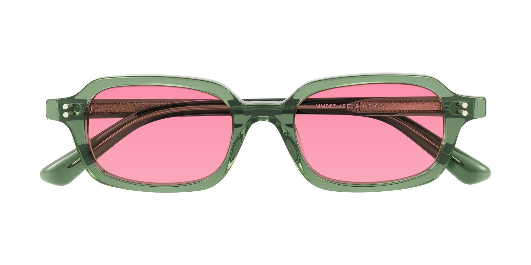 Folded Front of Eustis in Transparent Green with Pink Tinted Lenses