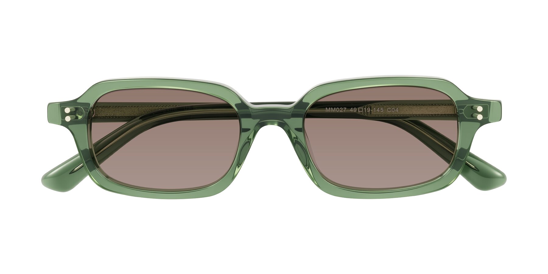 Folded Front of Eustis in Transparent Green with Medium Brown Tinted Lenses